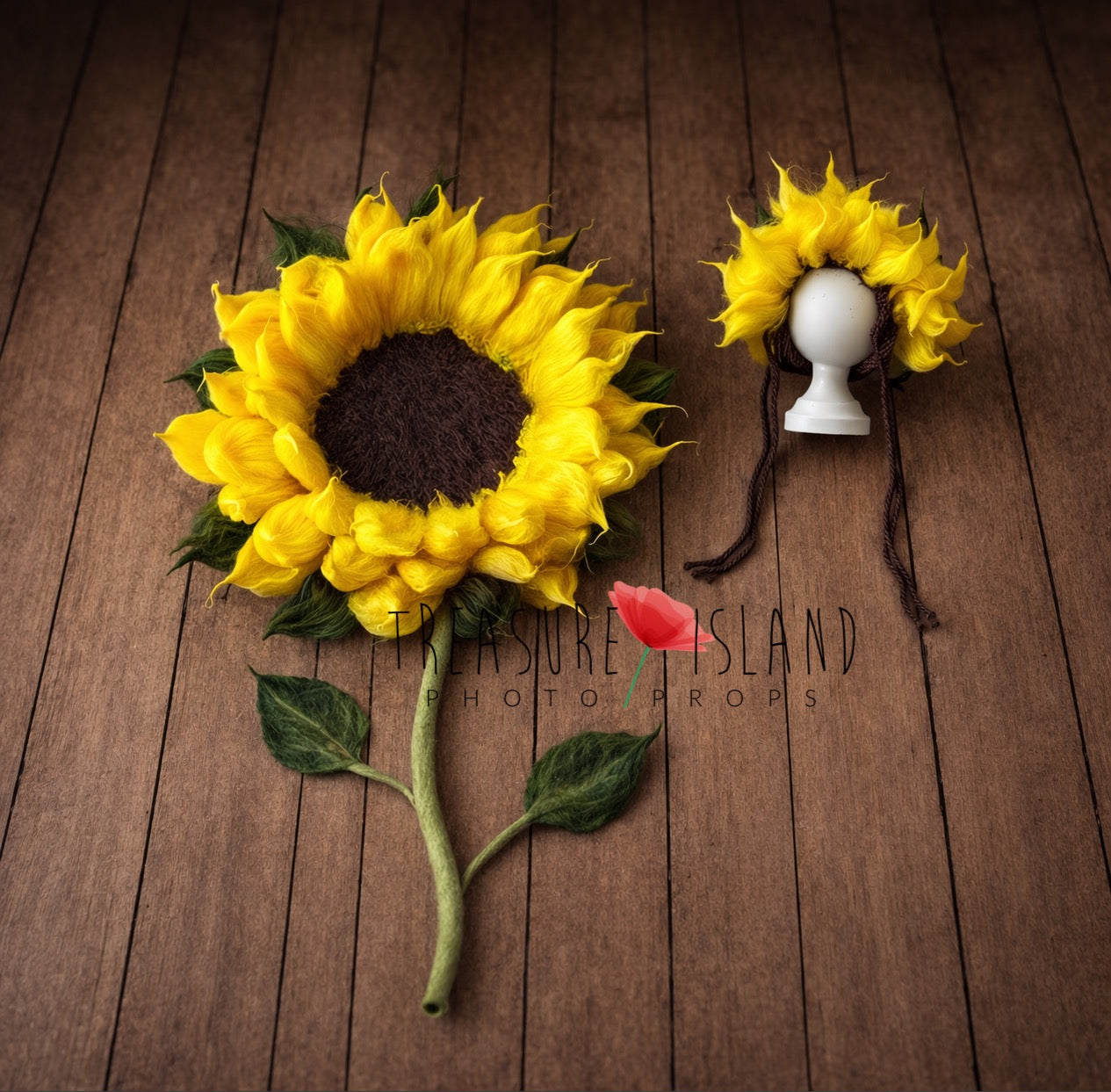 Felted sunflower blanket bonnet stem and leaves complete photography set