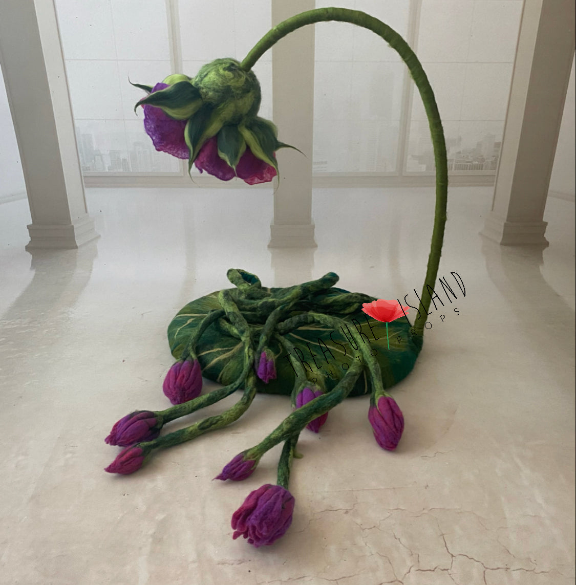 Floral newborn posing nest with flexible stem and handmade flower buds