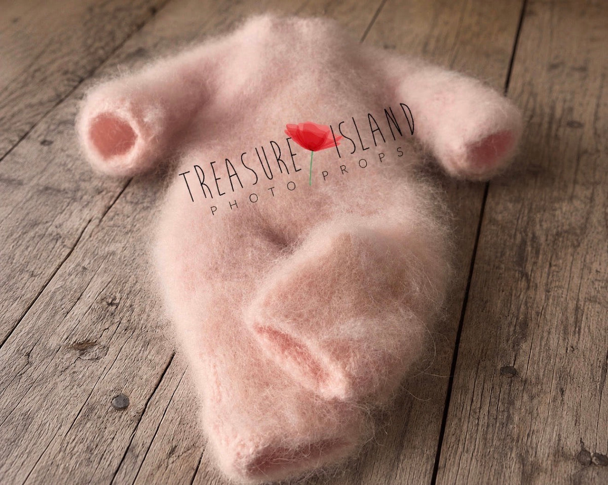 Baby Pink fluffy rknitted romper for newborn and sitter photography