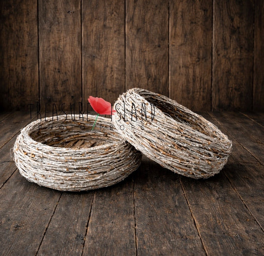 Handmade Frosted Stork Nest photography props in newborn and sitter sizes