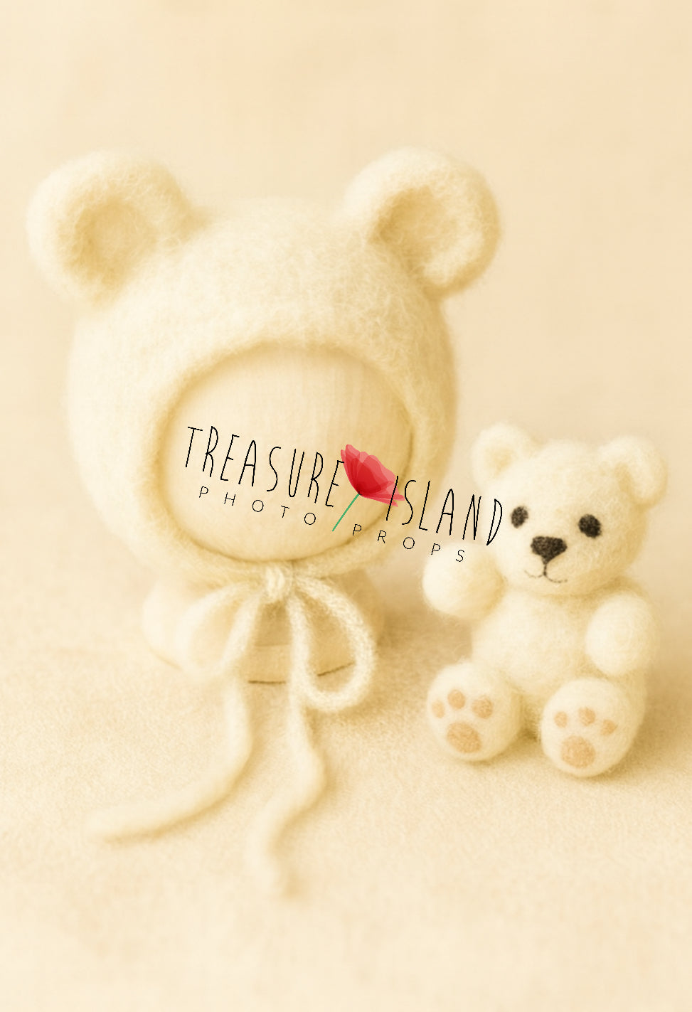 Felted Teddy Bear Bonnet Set – handmade newborn & sitter prop