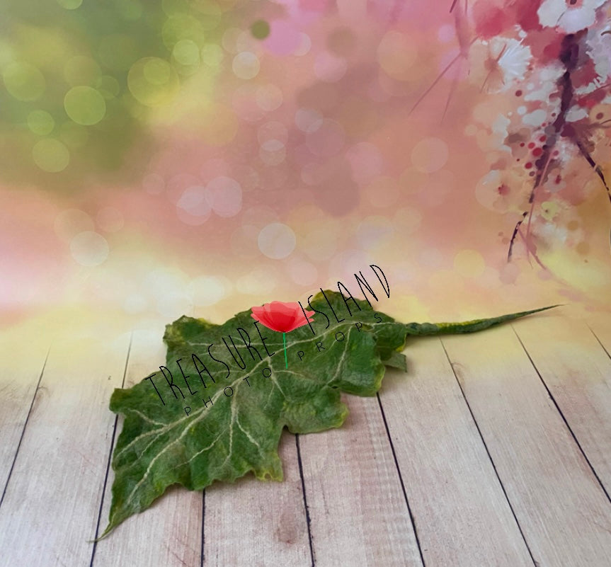 Hand-felted botanical poppy leaf with  stem for photography styling