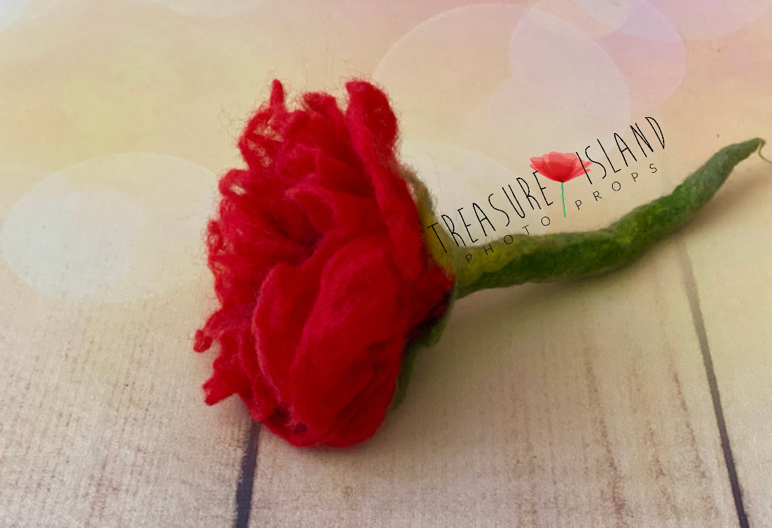 Mini felted poppy flower handmade as a botanical photography styling element