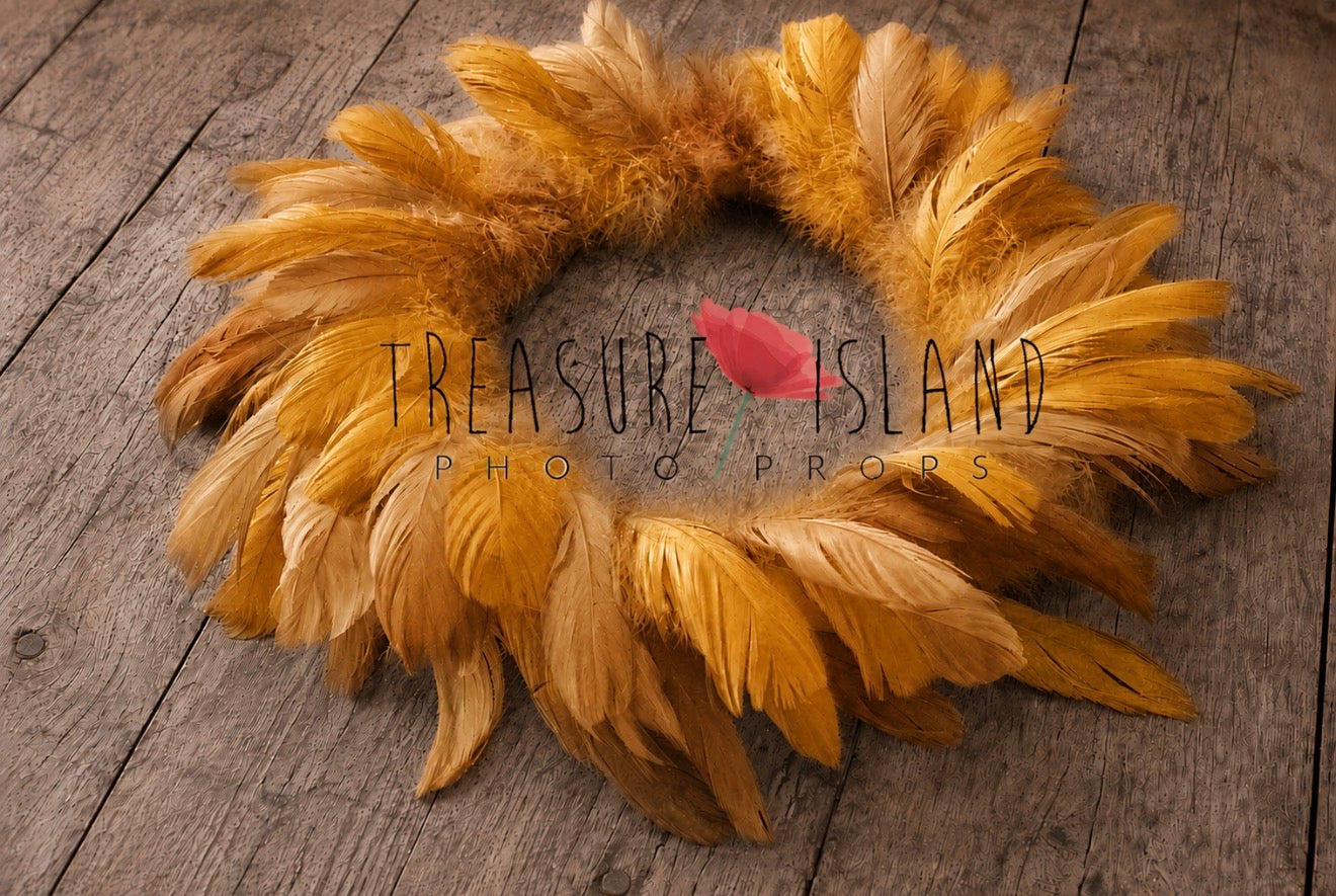 Harvest gold Feather and honey nest with hand-dyed layered feathers for newborn photography styling
