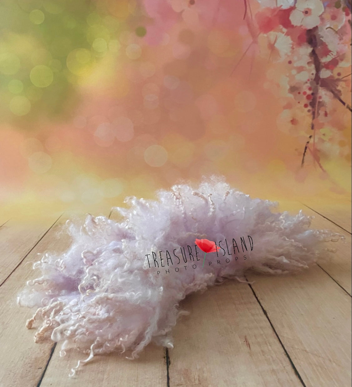 Soft pink curly wool newborn photography blanket with natural textured locks