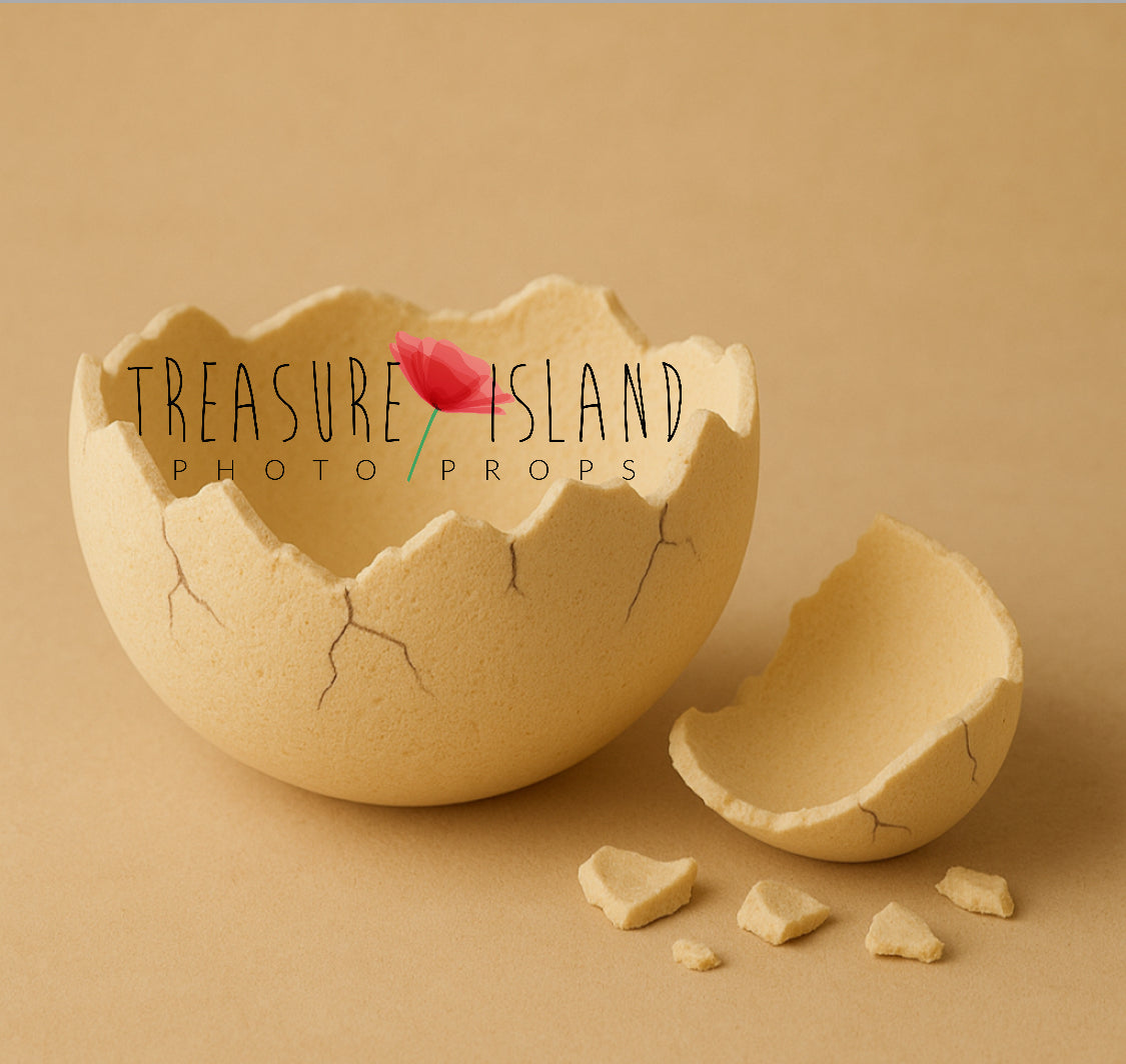 Sandy styrofoam eggshell bowl with hand-painted cracks for Easter and spring photography