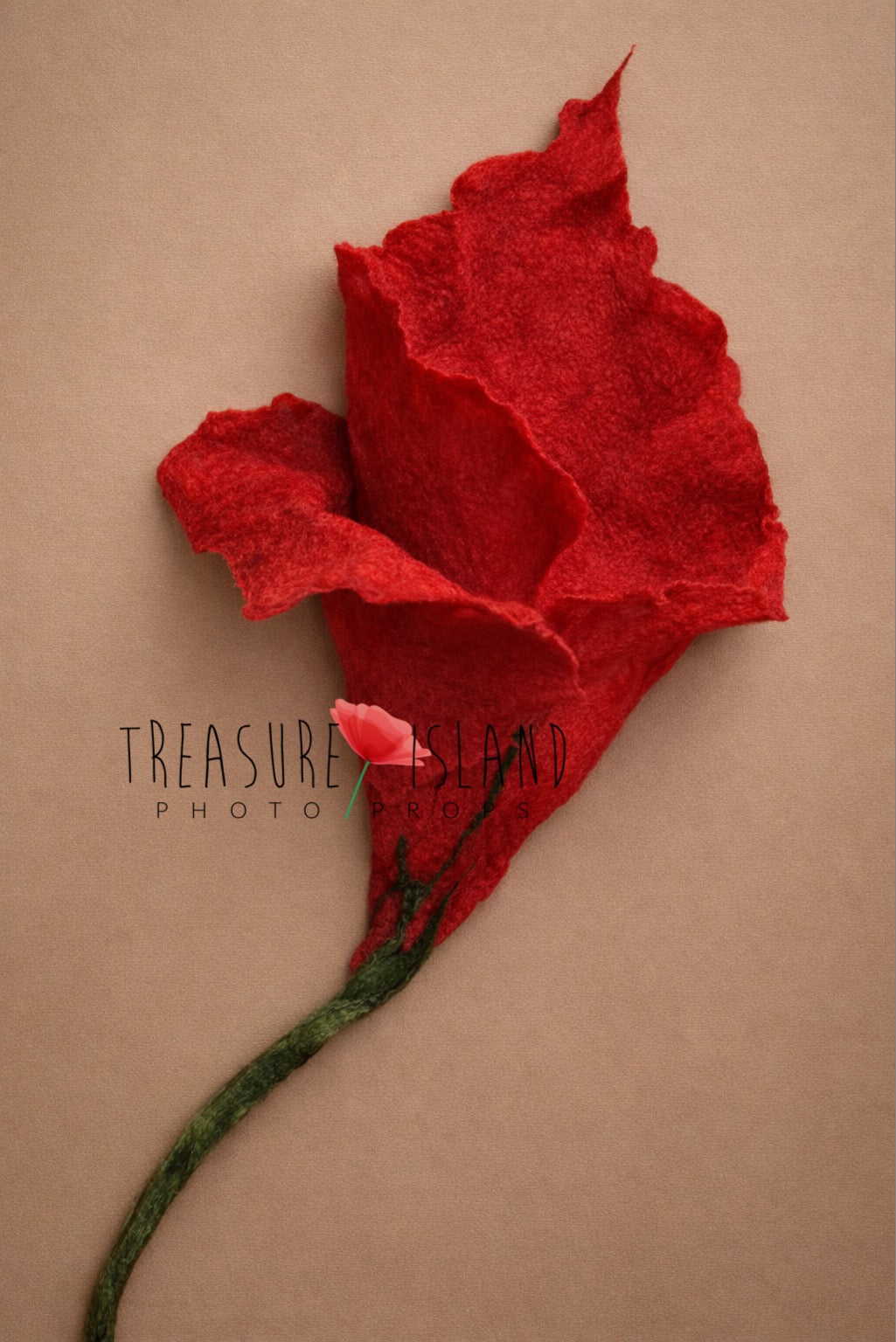 Handmade wool flower posing prop in red tone
