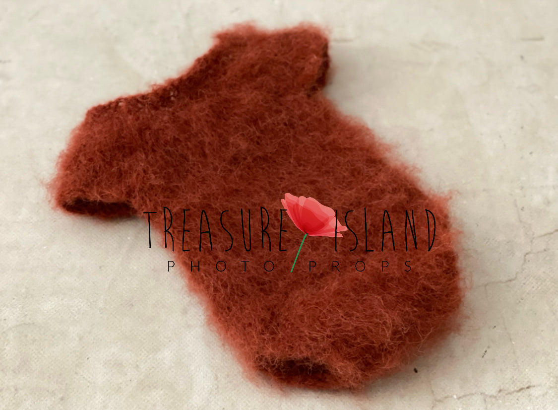 Rust fluffy short-sleeve knitted photography bodysuits