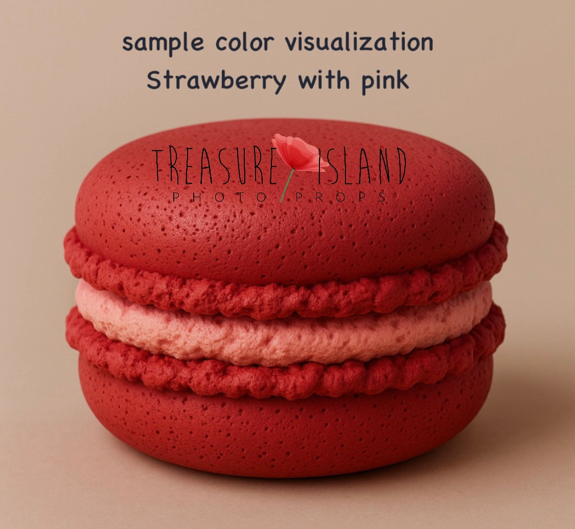 Giant Strawberry with pink styrofoam macaron prop for Cake Smash photography