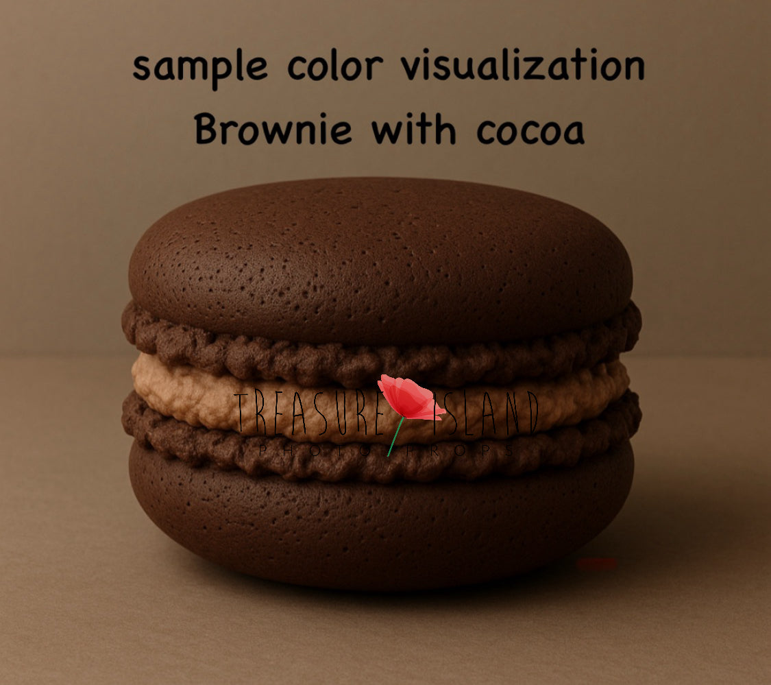 Giant brownie with cocoa styrofoam macaron prop for Cake Smash photography