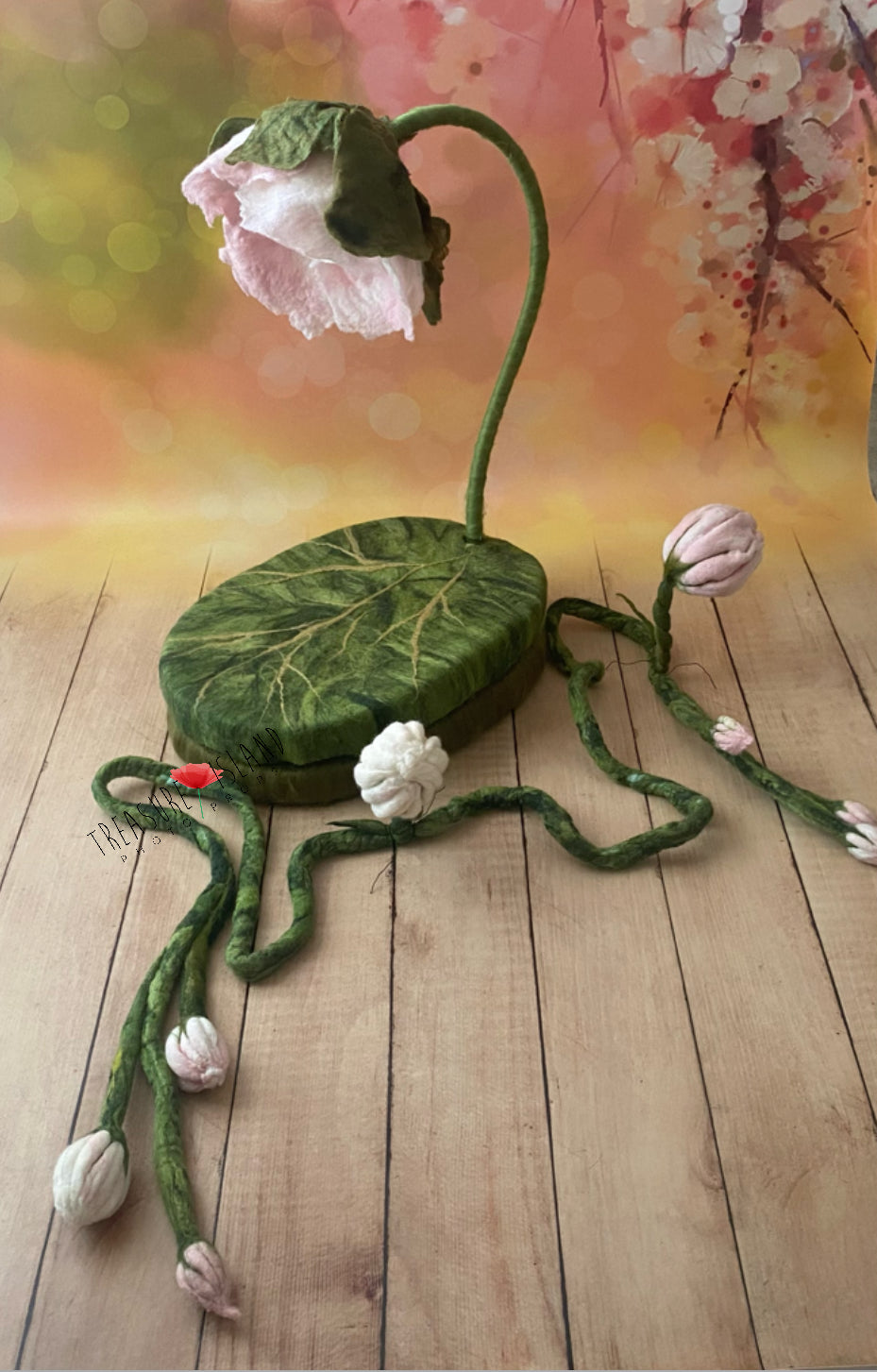 Floral newborn posing nest with flexible stem and handmade flower buds