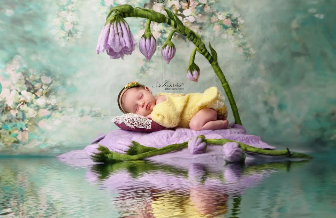 Thumbelina felted flower posing set styled in a newborn photography session