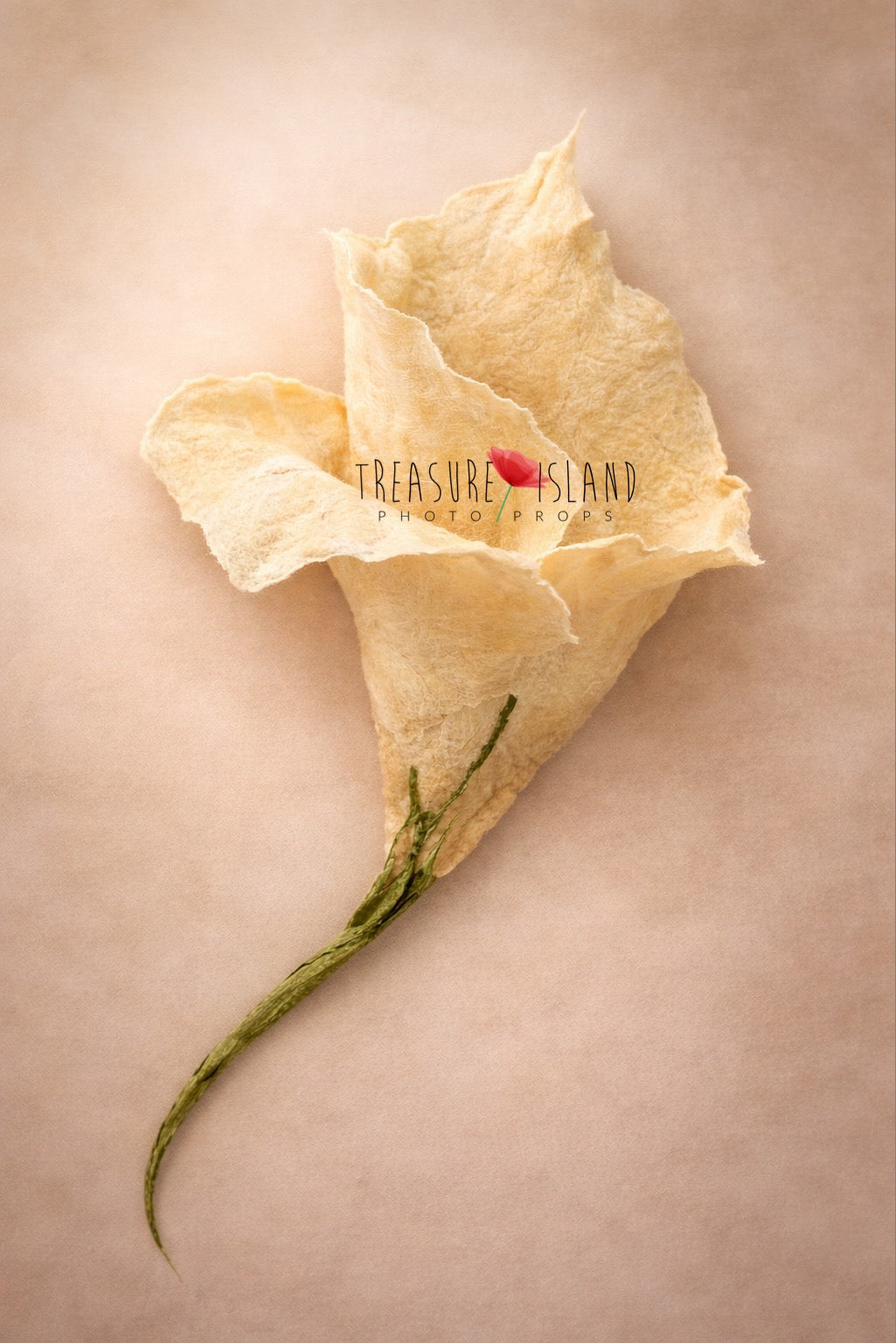 Handmade wool flower posing prop in vanilla tones