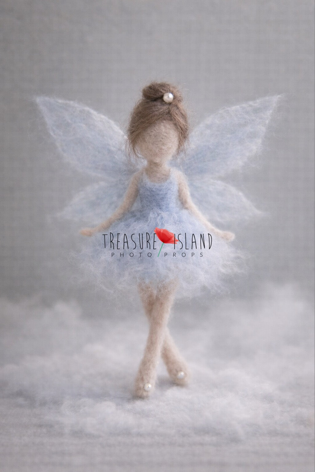 Aeris Sky Fairy hand-felted in soft blue wool with delicate wings for newborn photography