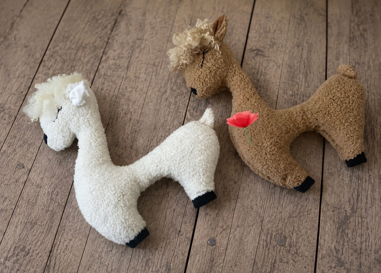 Cream white and warm beige alpaca posing pillows for newborn photography