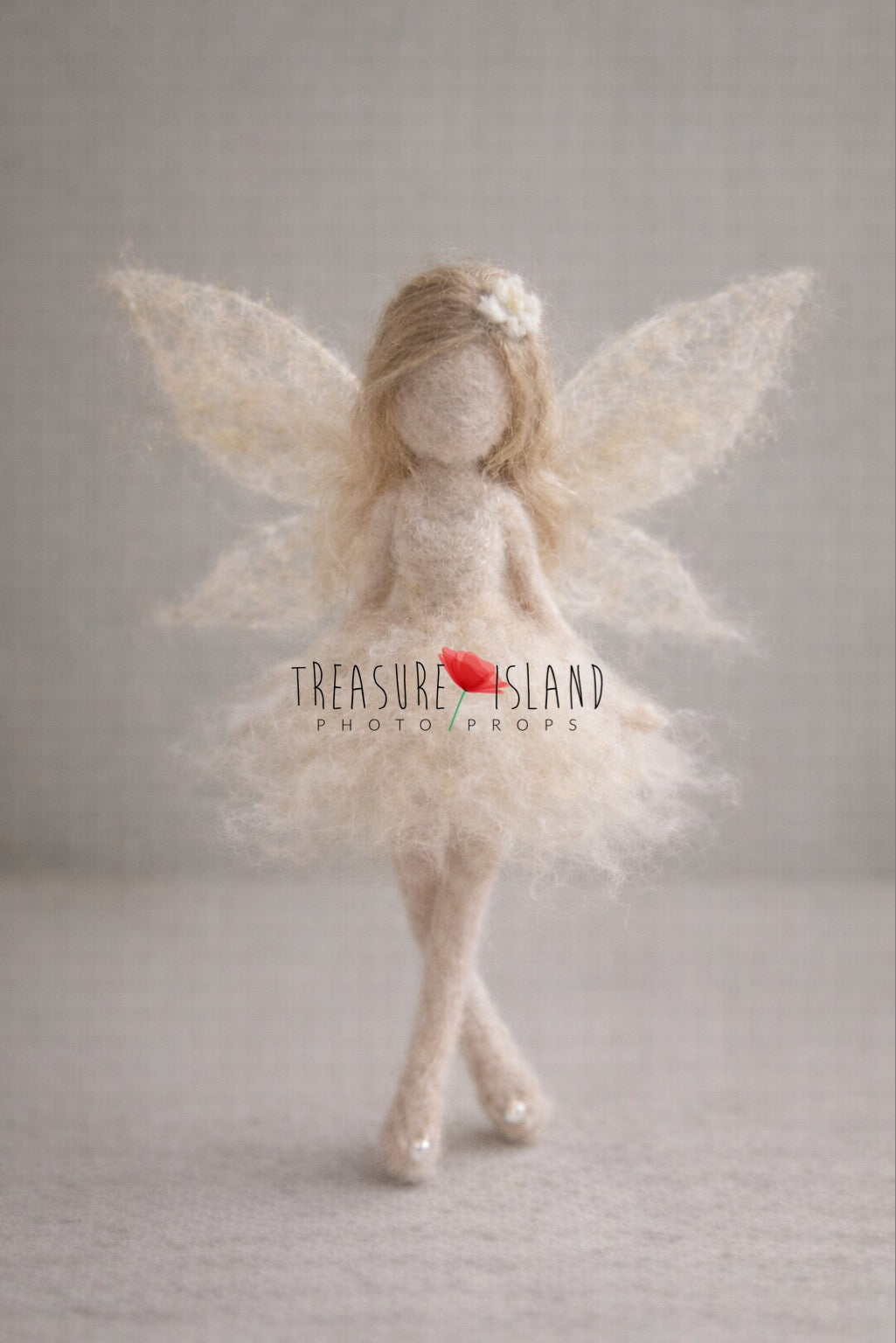 Aurelia Dust Fairy hand-felted in warm neutral wool with delicate wings for newborn photography