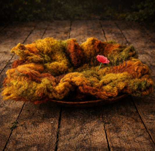 Autumn Forest Cloud merino wool layer in mustard rust and olive tones for newborn photography