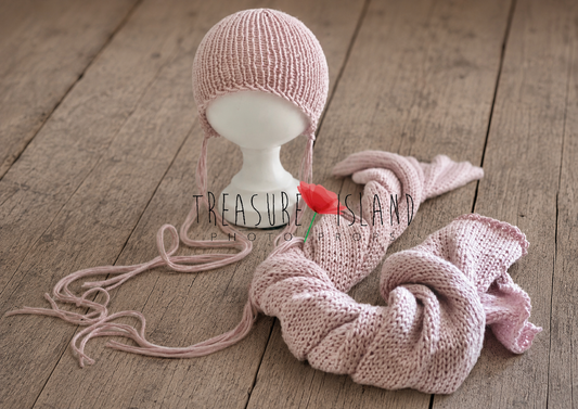 Bamboo and Tencel knit bonnet and wrap set for newborn photography