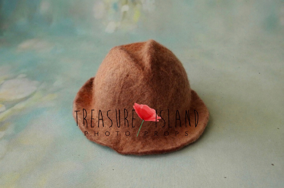 Chestnut brown hand-felted wool hat for newborn and sitter photography