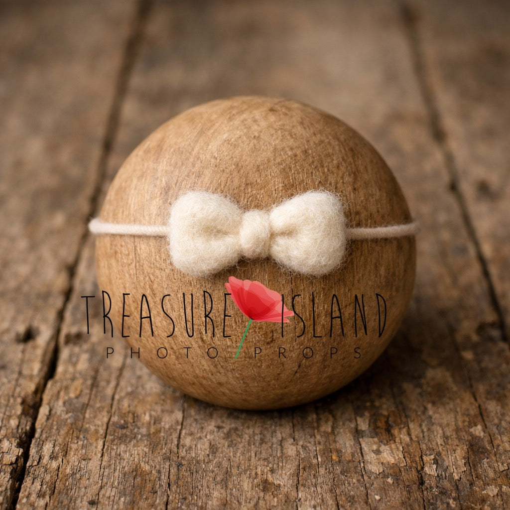 Cream hand-felted wool bow headband for newborn photography