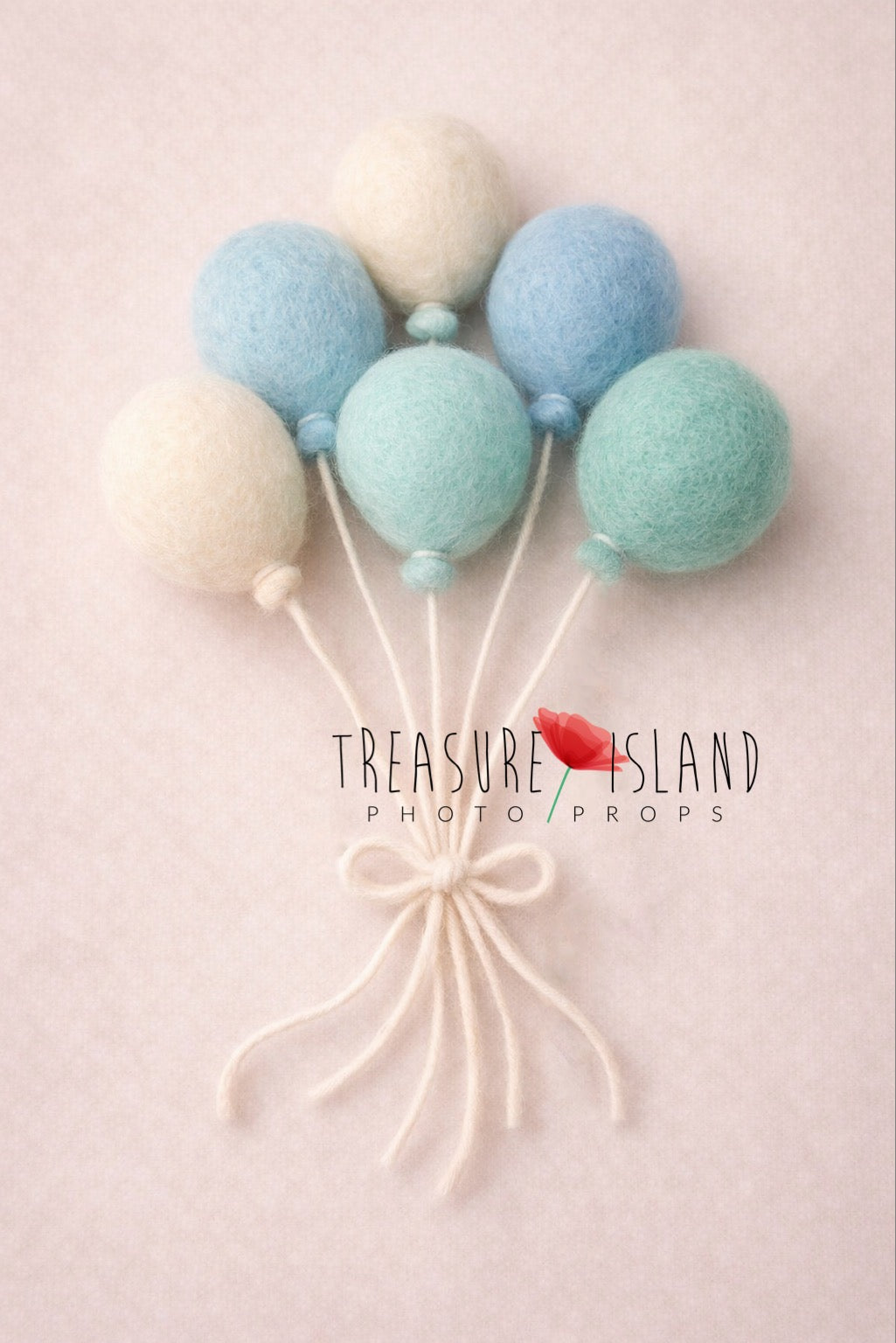 Blue and mint felted wool balloon set for newborn photography