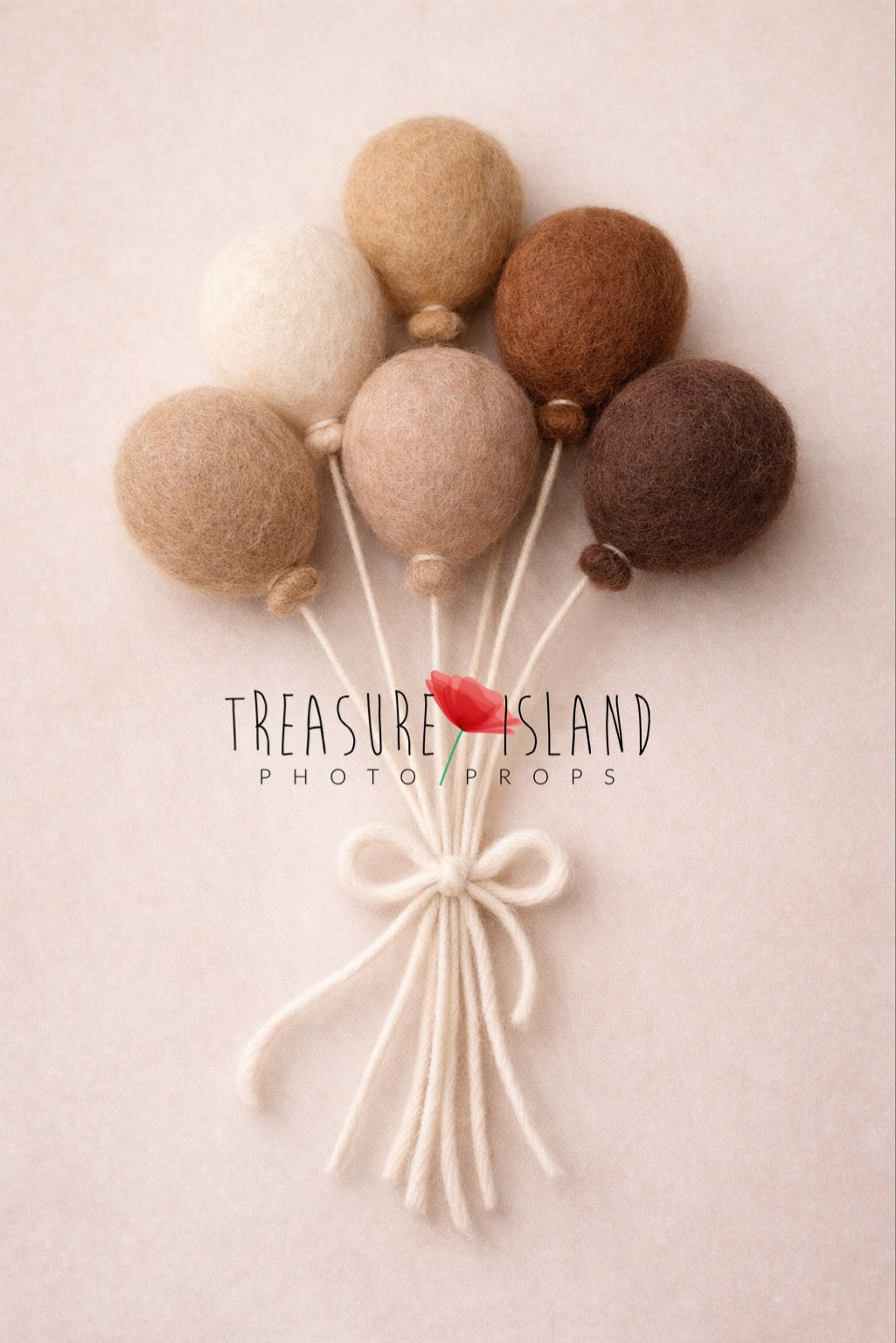 Cocoa and beige felted wool balloon photography props