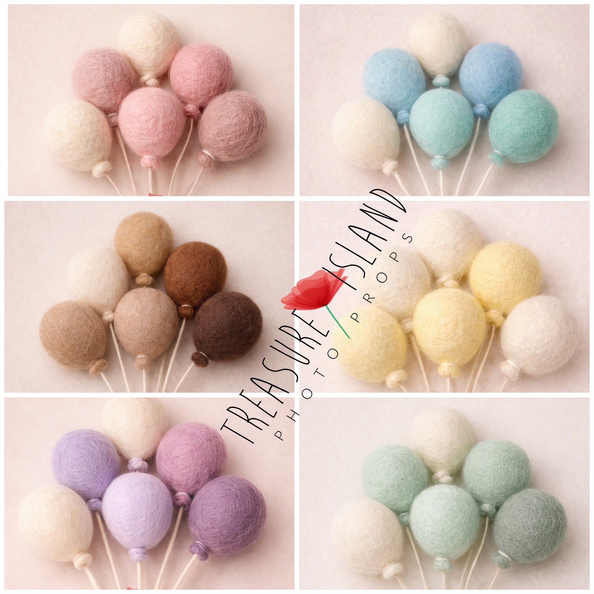 Felted wool balloon set colour options for newborn and sitter photography