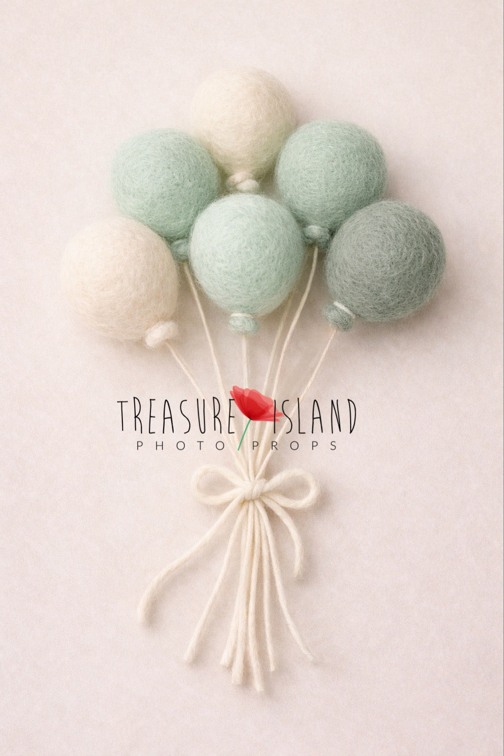 Minut and cream felted wool balloon set for newborn and sitter photography