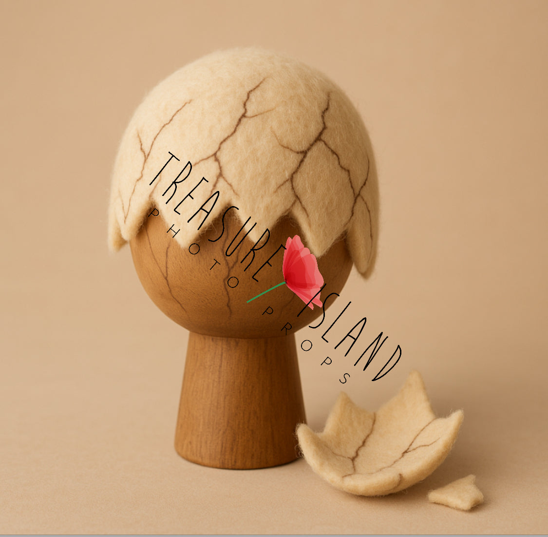 Felted dinosaur egg bonnet for newborn and sitter photography with hand-created crack details