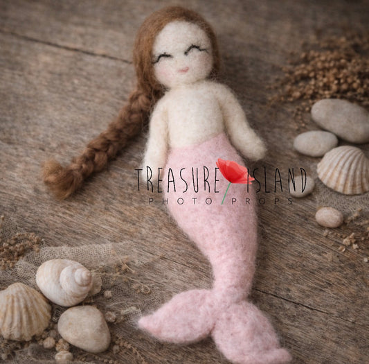 Hand-felted Mermaid Elowen Blush Tide prop for newborn and sitter photography