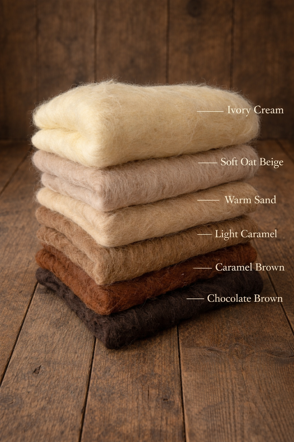Neutral colour selection of handmade felted newborn photography blankets