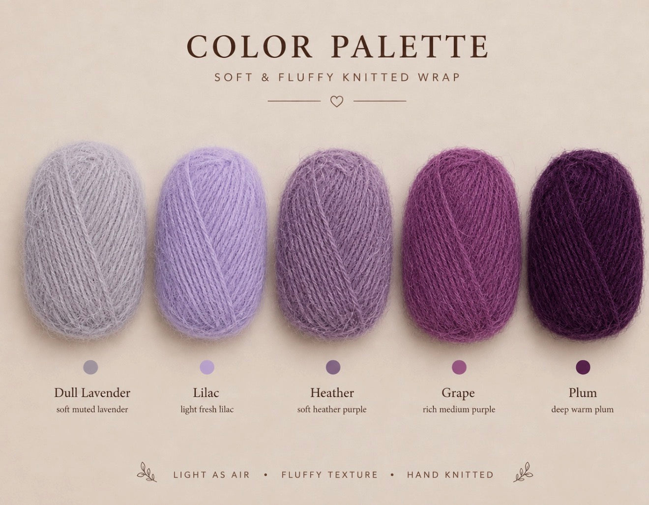 Long-haired newborn photography wrap colors in Dull Lavender, Lilac, Heather, Grape and Plum