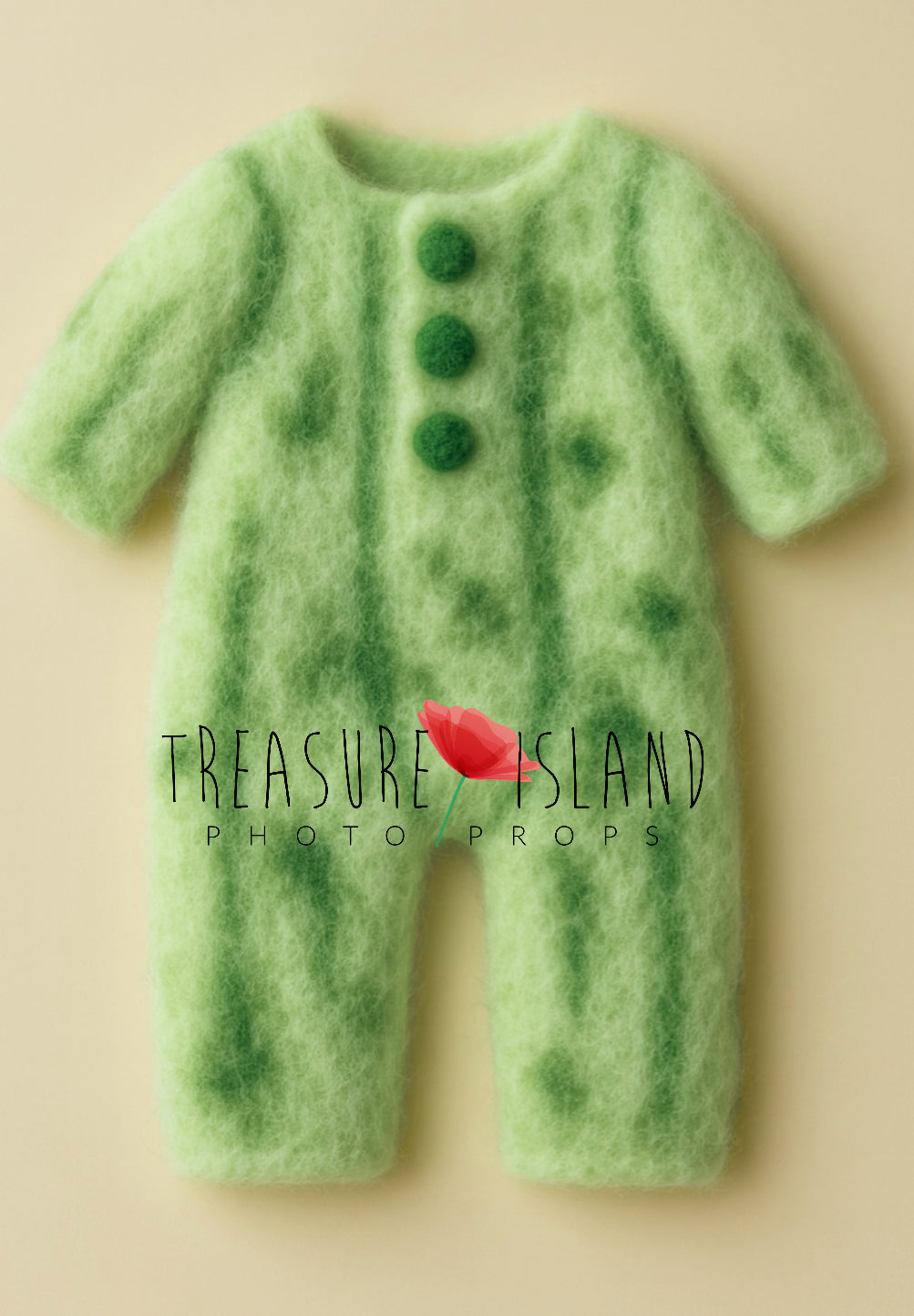 Fresh Verdant fluffy green knitted romper for newborn and sitter photography
