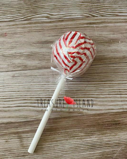 Red and white giant round lollipop prop for Candyland and Christmas photography