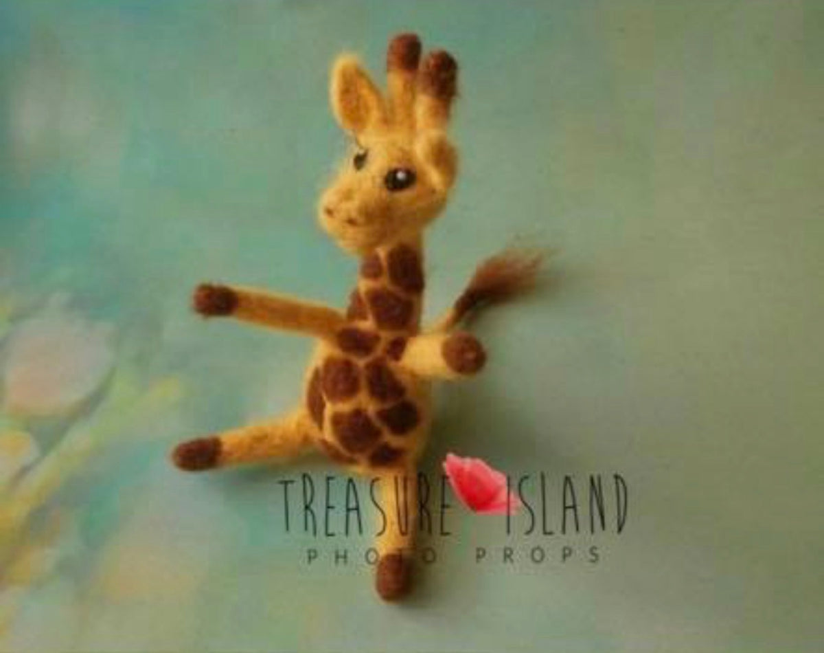 Golden ochre and brown hand-felted giraffe bonnet for newborn and sitter Safari photography