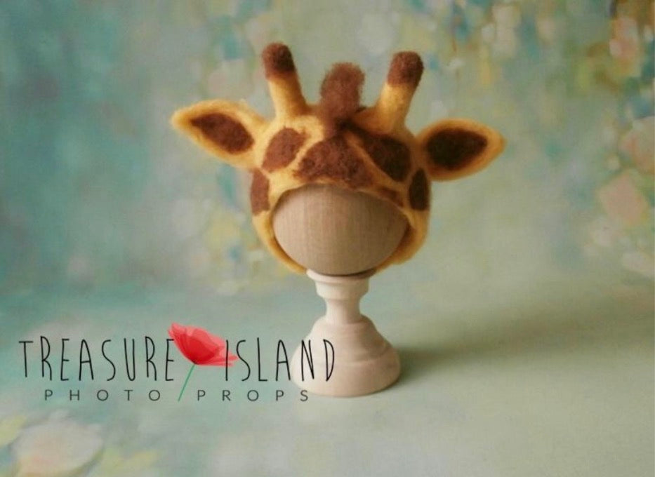 Golden ochre and brown hand-felted giraffe animal photography prop