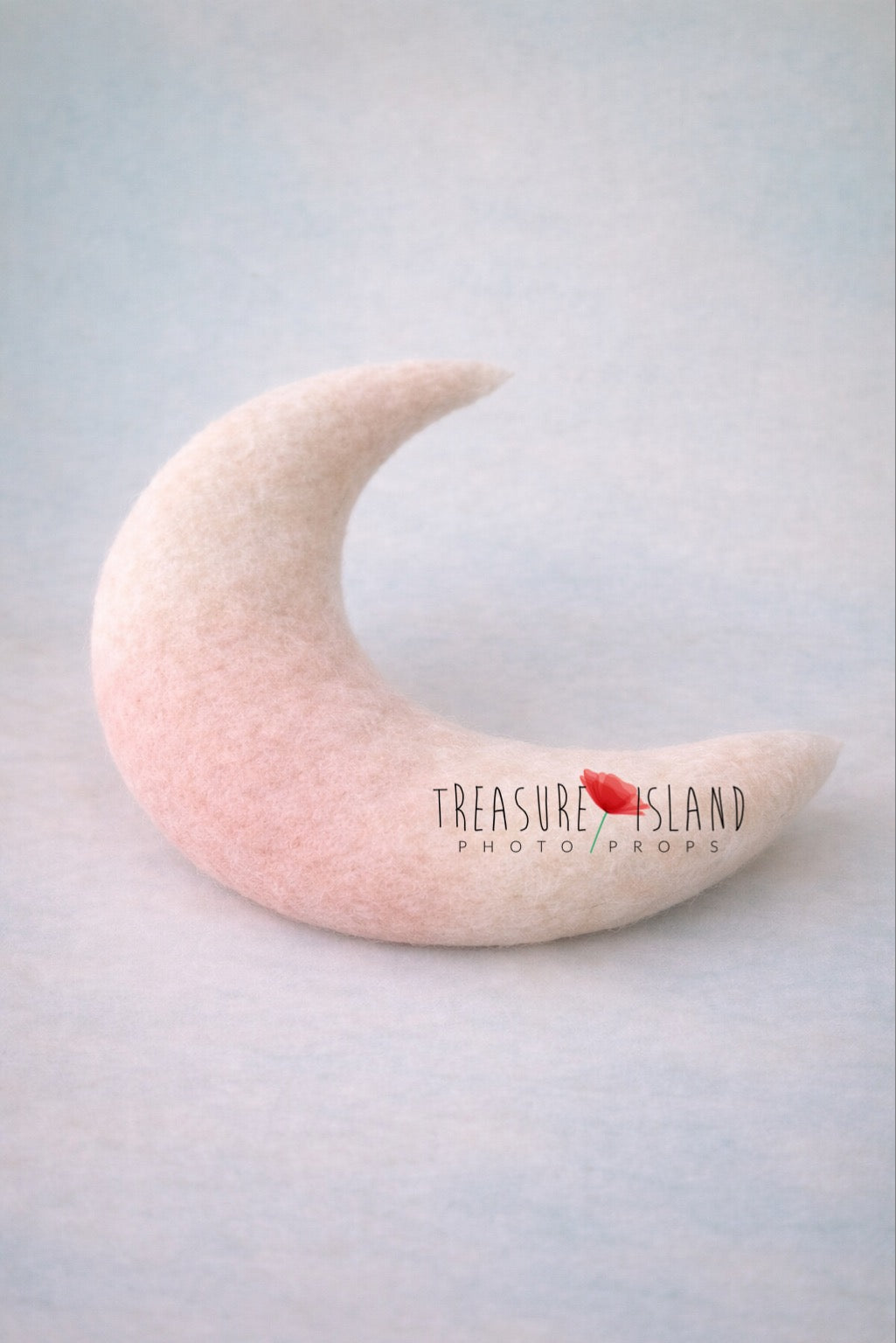 Hand-felted blush and natural white crescent moon prop for newborn photography