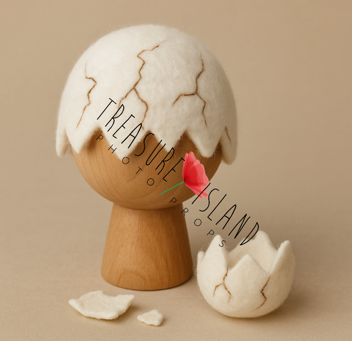 Hand-felted Dino Eggshell Bonnet with matching cracked shell styling pieces