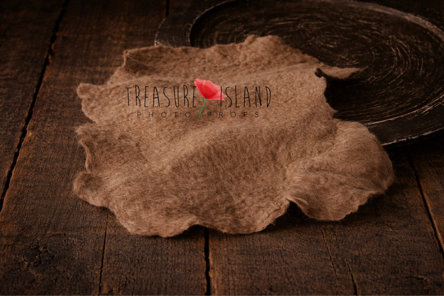 Cocoa hand-felted irregular wool blanket with organic edges