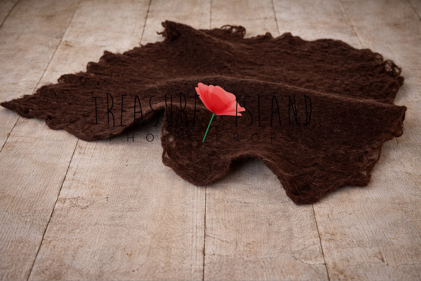 Dark chocolate hand-felted irregular wool blanket with organic edges