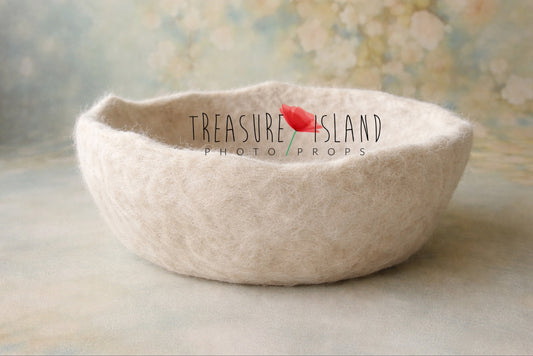 Natural hand-felted wool bowl for newborn photography and fine art styling