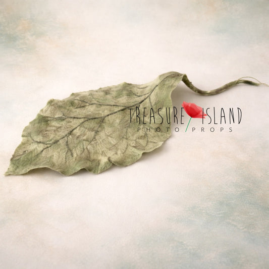 Hand-felted sage botanical leaf photography prop for newborn styling