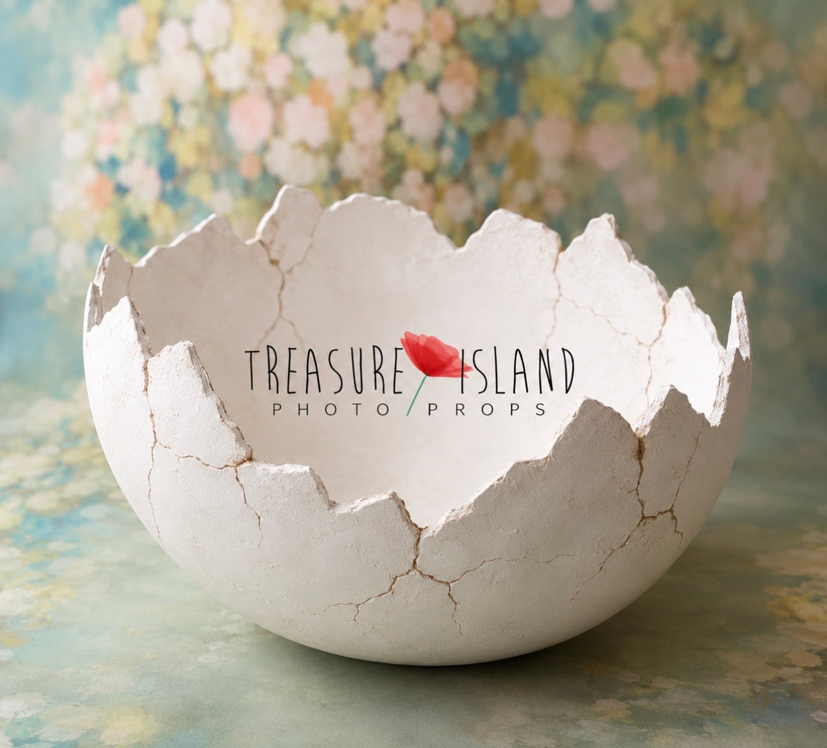 Handmade egg shell photography prop with optional hand-painted crack effect for Easter newborn and sitter sessions