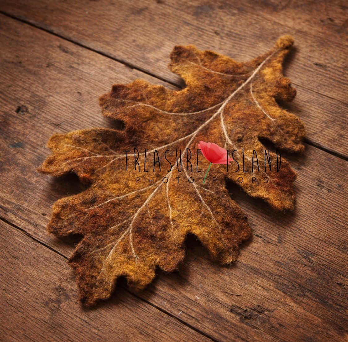 Handmade wet-felted Classic Oak autumn leaf posing layer in warm woodland tones for newborn photography