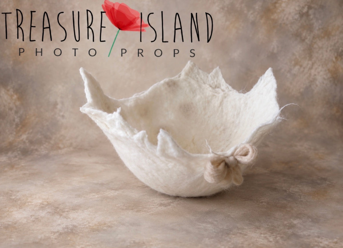 Ivory handmade felted eggshell nest for fine art newborn photography