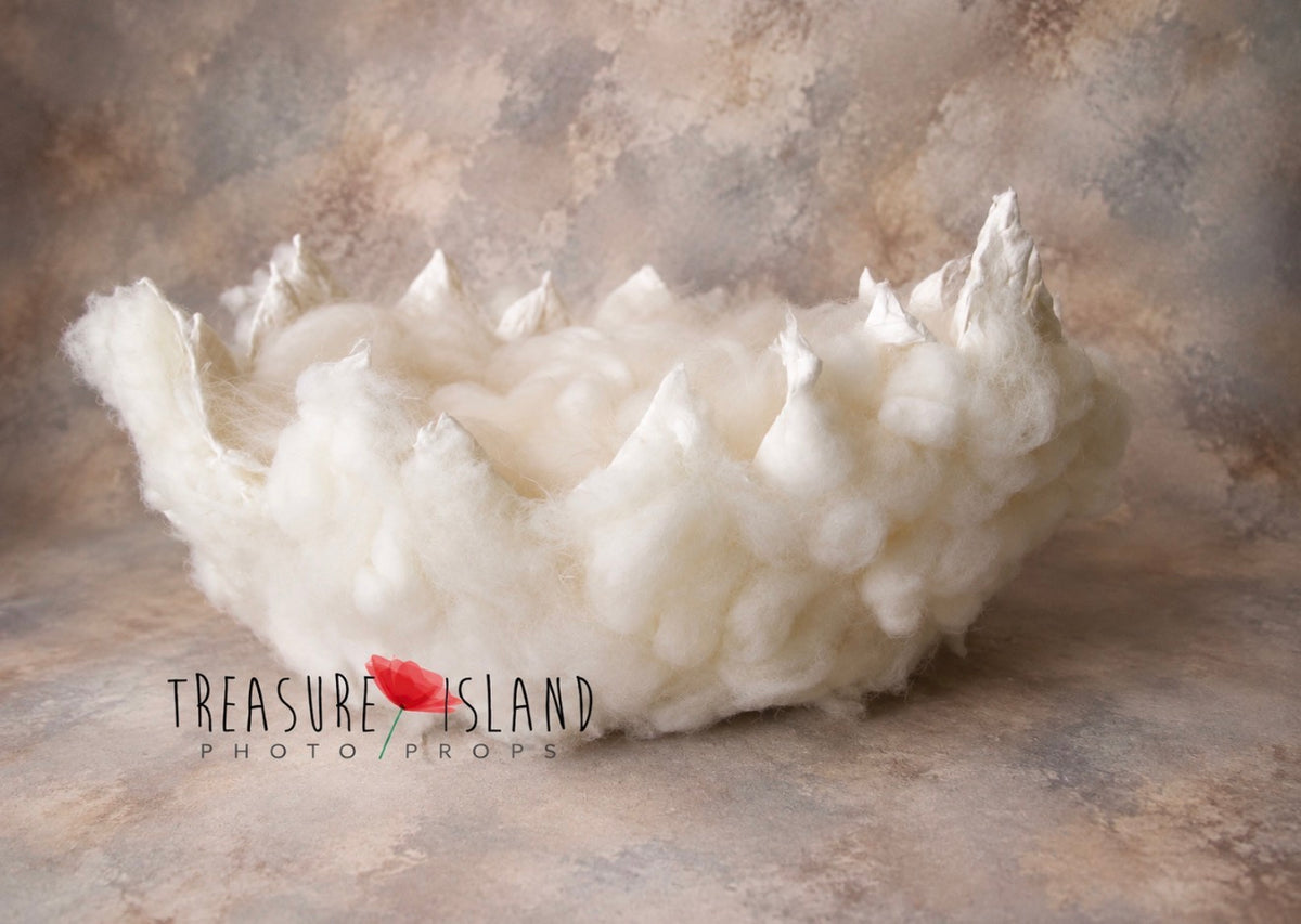 Handmade ivory felted eggshell posing bowl decorated with fluffy wool