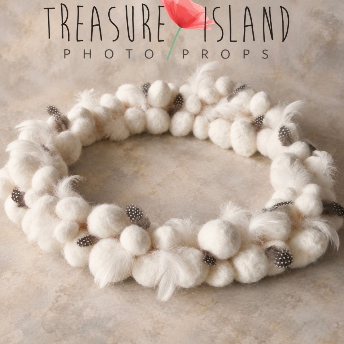 Handmade decorative wreath with mini felted eggs and feathers for newborn photography