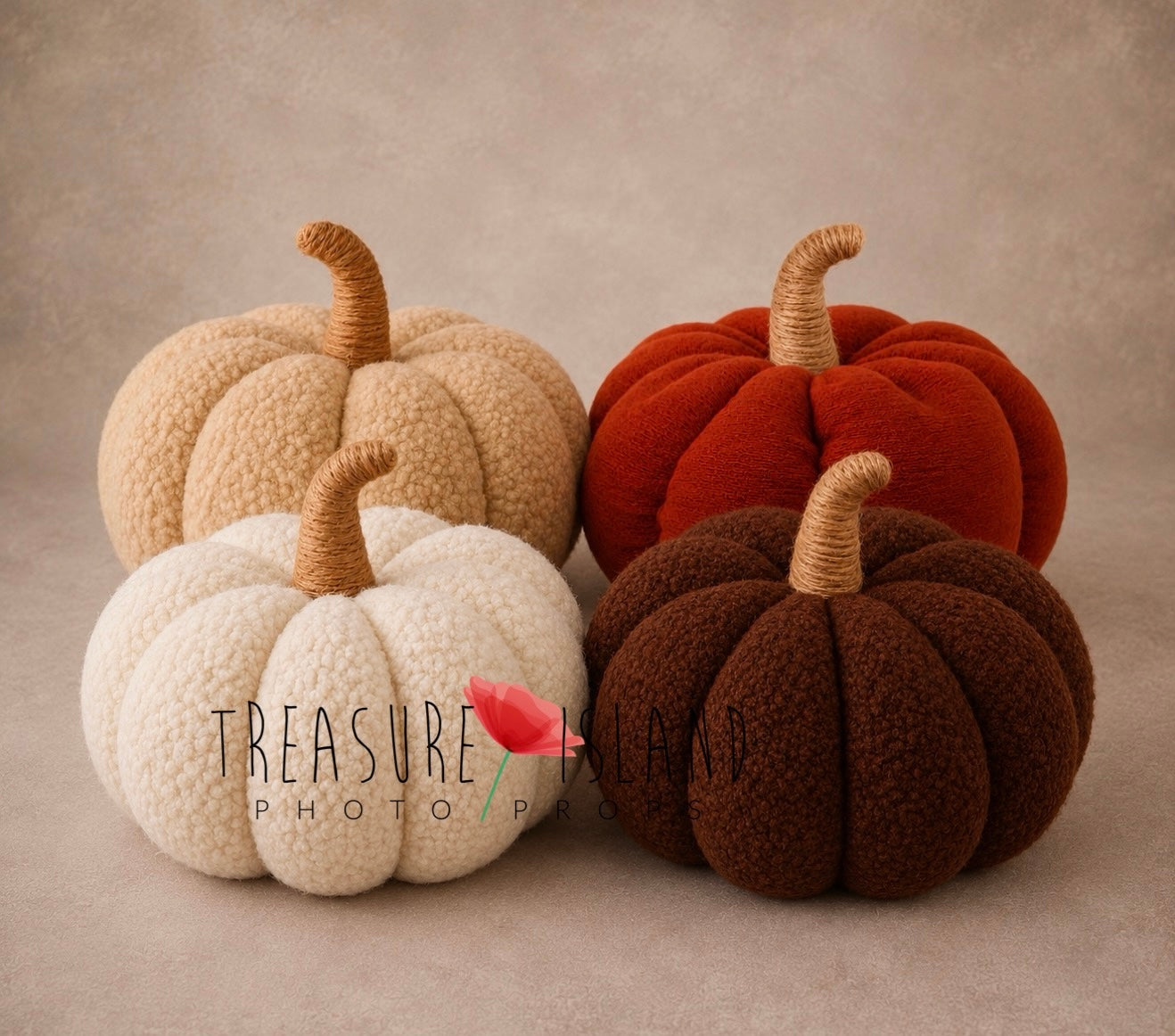 Handmade pumpkin photography props in ivory, cream, rust and brown for newborn and sitter autumn sessions