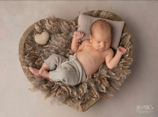 Taupe Brown hand felted curly wool blanket with natural sheep curls for newborn photography