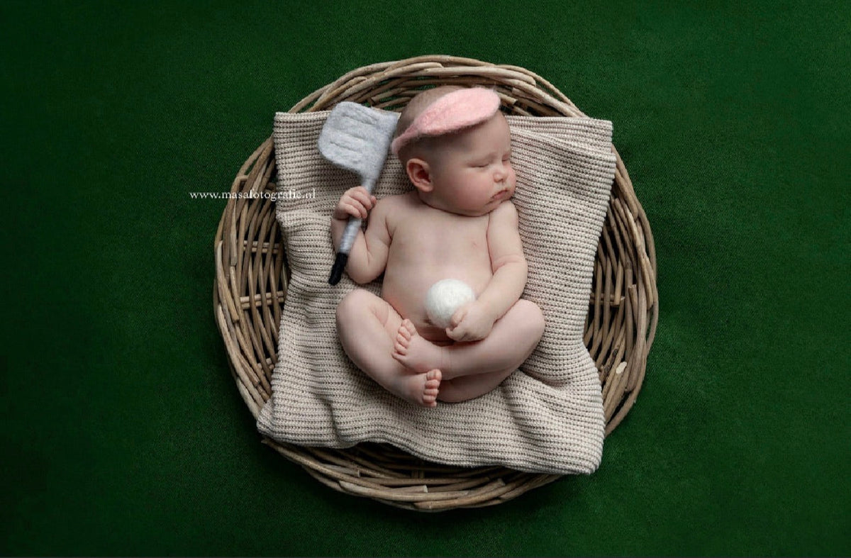 Hand-felted Little Golfer set with newborn visor, golf club and ball